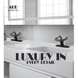 Rainbow Bathroom Sink Faucet Single Hole,AUU Waterfall Vanity Sink Faucet Solid Brass,1 Hole Lavatory Basin Tap with Pop Up Drian Deck Plate (Black)