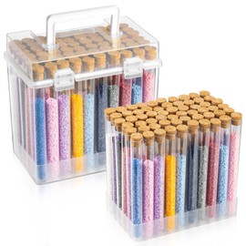 YONOVO Diamond Art Painting Small Craft Bead Storage Containers Organizer Holder Kit,60 Plastic Test Tube with Cork Stopper Label Stickers Carrying Case Box for Dots Drill Rhinestone Glitter