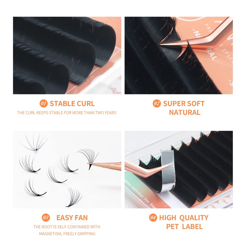 ANNAFRIS Easy Fan Individual Eyelash Extension, Self-Fanning 0.07 D Curl,