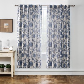DriftAway Linen Floral Paisley Navy Blackout Curtains for Living Room Bedroom 72 Inch Length 2 Panels Lined Back Tab Rod Pocket Window Drapes Thermal Farmhouse Country Jacobean Curtains