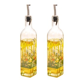 TZSSP Olive Oil Bottle, Oil & Vinegar Cruet Bottle 17oz/500ml - Dispenser Bottle Set, Glass Container with Drip-Free Stainless Steel Pourers, Bottle Set for Kitchen, Garden