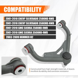 Front Upper Control Arms for 2001-2010 Chevy Silverado GMC Sierra 2500HD/3500HD 4WD, 2-4" Lift Suspension Control Arm - PU Bushing, Replacement OEM Factory Suspension Arms, Wrinkle Gray