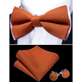 Barry.Wang Mens Burnt Orange Suit Vest Linen Formal/Casual Waistcoat Tie Bow Tie Set Wedding Party