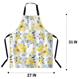BGBDEIA Summer Yellow Blue Flowers Floral Apron Adjustable Neck Bib Apron for Men Women,Suitable for Kitchen Cooking Waitress Chef Apron