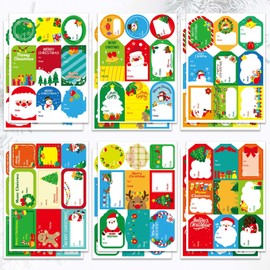 Christmas Stickers Labels - 12 Sheets 108 Pcs Christmas Name Gift Labels Xmas Gift Tag Stickers Paper Label Stickers Christmas Self-Adhesive Stickers for Present Party Bags Cards Envelope