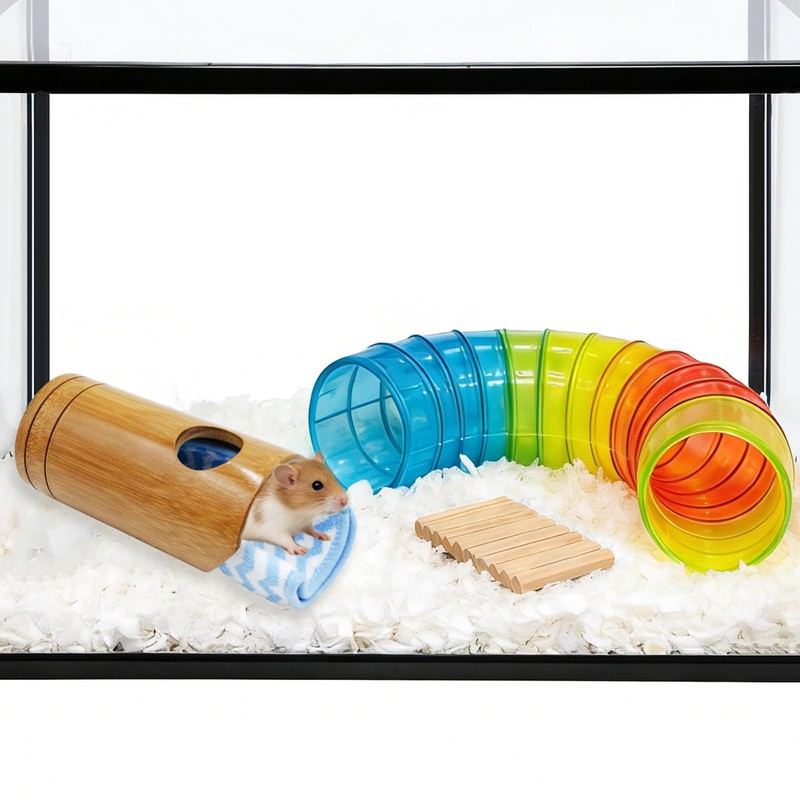 BingegePet Rat Cage Accessories, Bamboo Tube Hide with Soft Towel