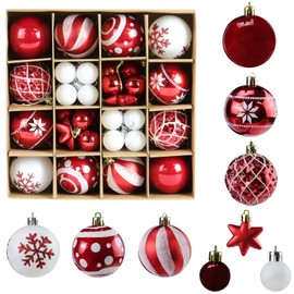 Christmas Balls,Christmas Tree Decorations Ornaments Set,42pcs Shatterproof Plastic Decorative Hanging Ball for Xmas Party Holiday Wedding (Red and White)