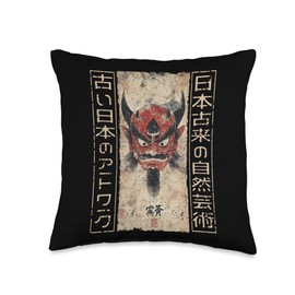 Noh Masks Traditional Japanese Woodblock Ukiyo-e Anime Throw Pillow