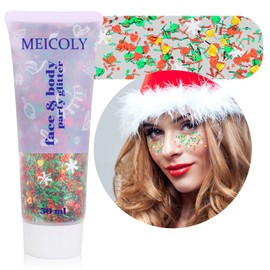MEICOLY Christmas Face Body Glitter Makeup,Christmas Decorations Festival Hair Glitter for Women and Kids,Christmas Stocking Stuffers Gift,Sparkling Sequins Glitter Face Paint