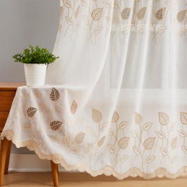 Warm Home Designs Vintage Curtains with Attached Valance. Leaf Embroidered Curtains are Perfect Gold Farmhouse Curtains or French Country Curtains for Living Room for Vintage Decor. EMC Linen 84