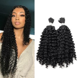 EV&ET Boho Braiding Hair 18 Inch 100g 2 Bundles Synthetic Fiber Deep Curly Bulk Hair Wet and Wavy Bohemian Braiding Hair Extensions Natural Black(Deep Curly #1B, 50G*2)