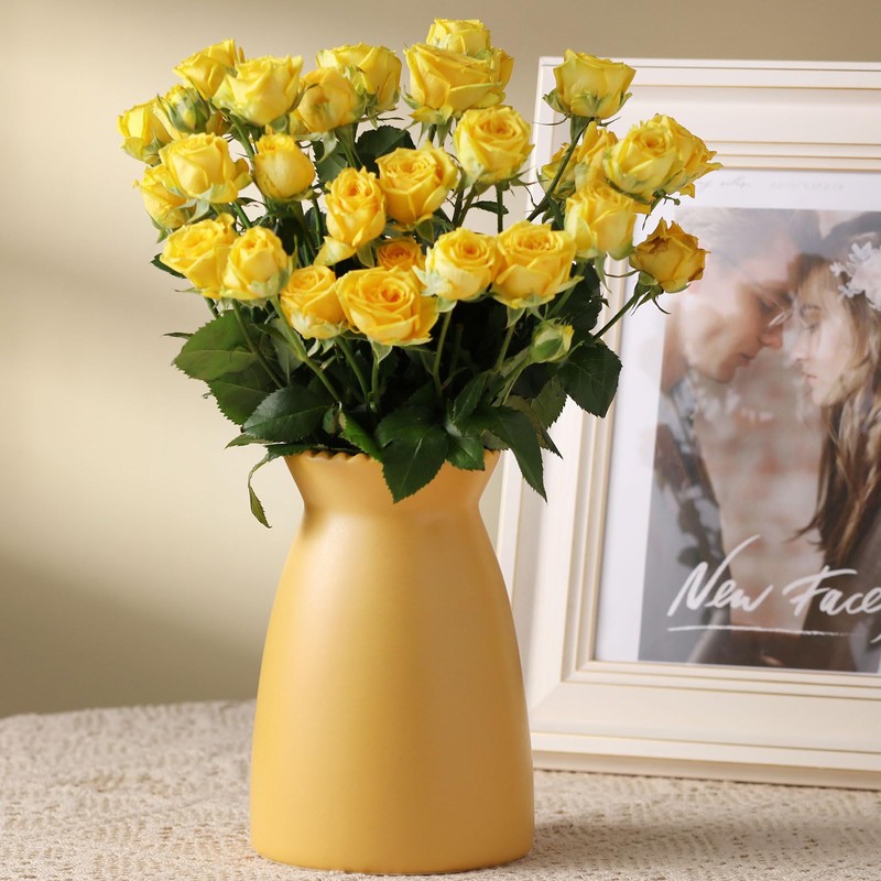 hjn Yellow Ceramic Vase – Minimalist Home Decor Vase for