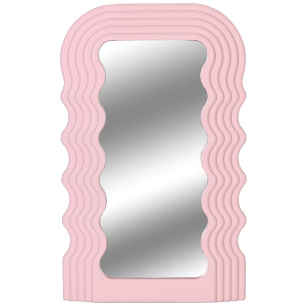 PLINRISE Beauty Wave Face Makeup Mirror, Wave Frame Mirror, Irregular Frame Mirror, Table Mirror, Decoration, Suitable for: Living Room Decor, Bedroom, Hallway, Home Decor, Birthday Gift (Pink)