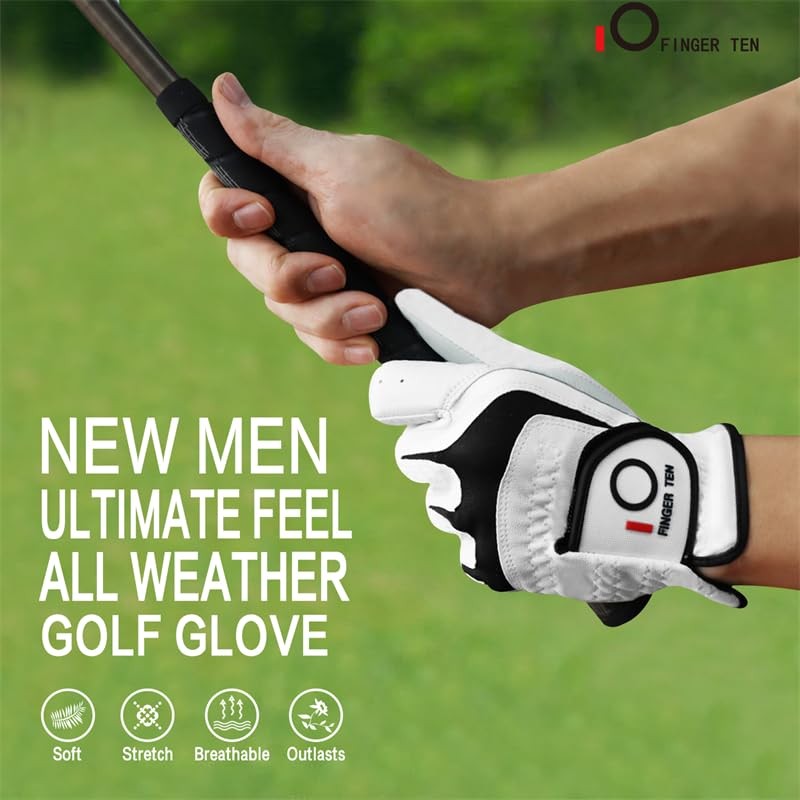 FINGER TEN Mens All Weather Cabretta Synthetic Leather Natural Fit