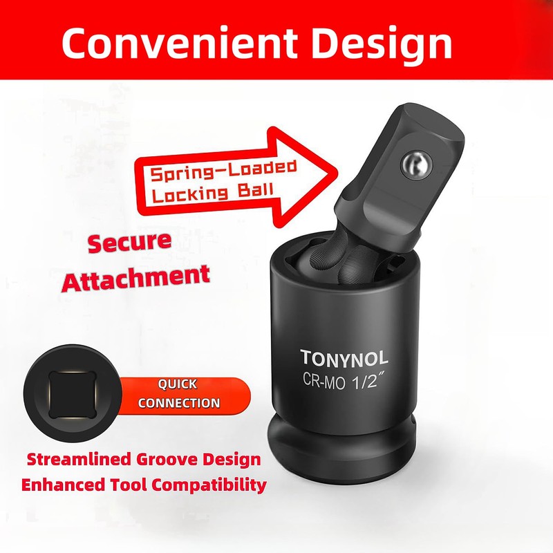 TONYNOL 3 Pcs Universal Joint Swivel Socket Adapter Set 1/4",3/8"&