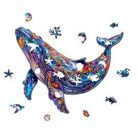 Aeekdook Wooden Puzzles for Adults - 100 Pieces Wooden Jigsaw Puzzle, Unique Animal Shape Wood Puzzles Adults, Puzzle Gift for Children Adult, Blue Whale Puzzle - S 9.2 * 7.2in