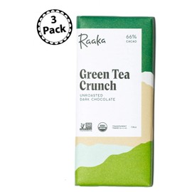 Raaka Green Tea Crunch Dark Chocolate 66% cacao (1.8oz Bar-3 Pk); Organic, Non-GMO, Kosher Premium Artisan Chocolate, Vegan, Gluten/Soy Free, Gourmet, Bittersweet, Bean-to-Bar; Chocolate Lovers Gift
