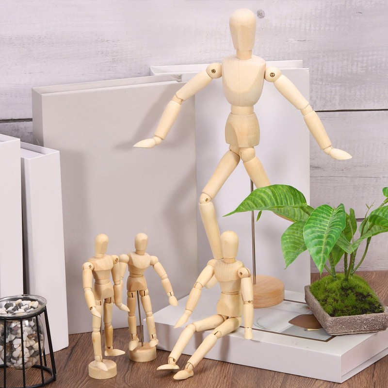PATIKIL 5.5" Wooden Mannequin Figure, 4 Pcs Artist Drawing Manikin