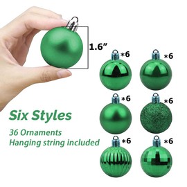 Feliciay 36pcs Christmas Ball Baubles Assorted Pendant Shatterproof Ornament Set Xmas Tree Decorations Hanging Decoration Seasonal Holiday Wedding Party Decorative Pendants (Green, 4 cm)