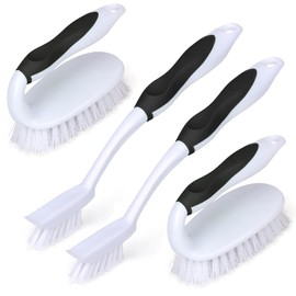 HileSwan Scrub Brush Set, 4 Pack Deep Cleaning Brush Kit - 2 Scrub Brush, 2 Tile & Grout Brush with Built-in Scraper, Household Commercial Scrubber for Floor, Shower, Pool Wall, Tub (Black)