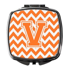 Caroline's Treasures CJ1046-VSCM Letter V Chevron Orange and White Compact Mirror Decorative Travel Makeup Mirror for Women Girls Gifts Pocket Makeup Mirror Folding Handheld