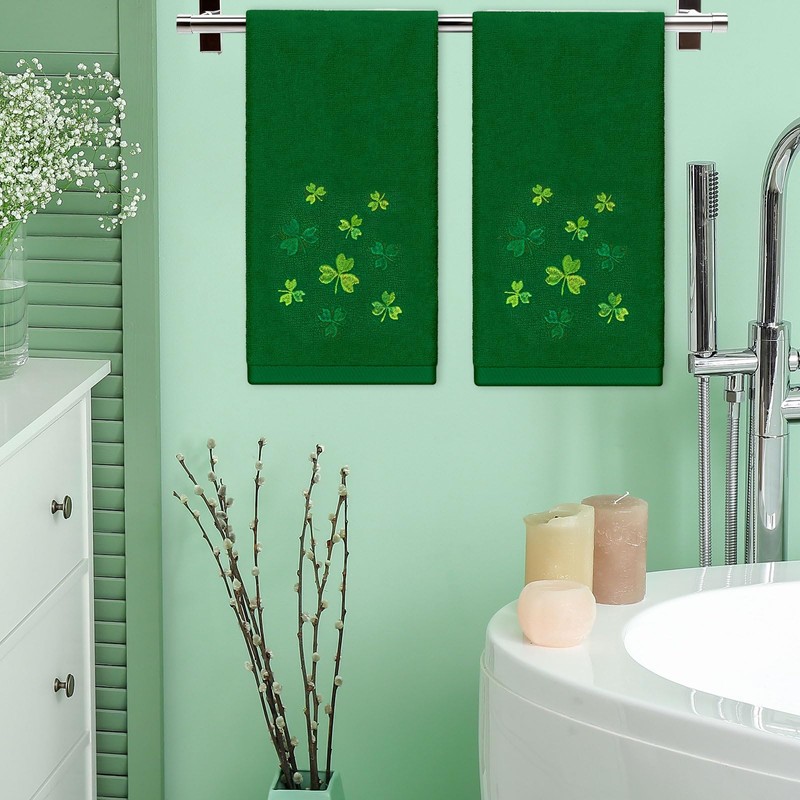 JarThenaAMCS 2Pcs Green St. Patrick's Day Hand Towels Cotton Embroidered