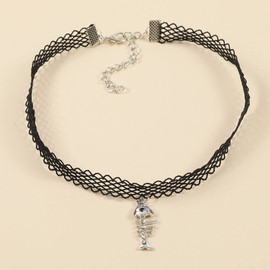 Inateannal Gothic Hollow Lace Choker Necklace Black Tattoo Choker Fishbone Pendant Necklace Chain Jewellery for Women Girls