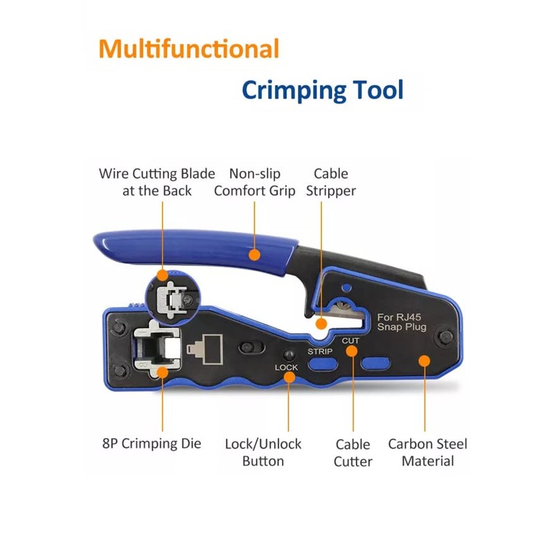 RJ45 Crimp Tool, Pass Through Ethernet Crimping Tool for Cat5,