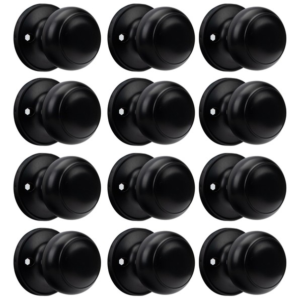goldenwarm 12 Pack Matte Black Dummy Door Knobs, Inactive Half