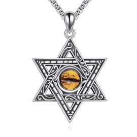 Star of David Necklace for Men Sterling Silver Evil Eye Pendant Punk Vintage Jewelry Birthday Gifts for Boys Boyfriend Husband