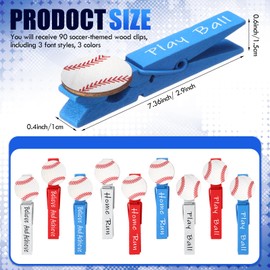 Geelin 90 Pcs 2.9 Inch Sports Spirit Clothes Clips Cheer Pins Mini Wooden Pins Tournament Decorations for Backpacks Clothes Pictures Photos Team Ball Cheer Gifts Stuff Supplies Party Favor(Baseball)