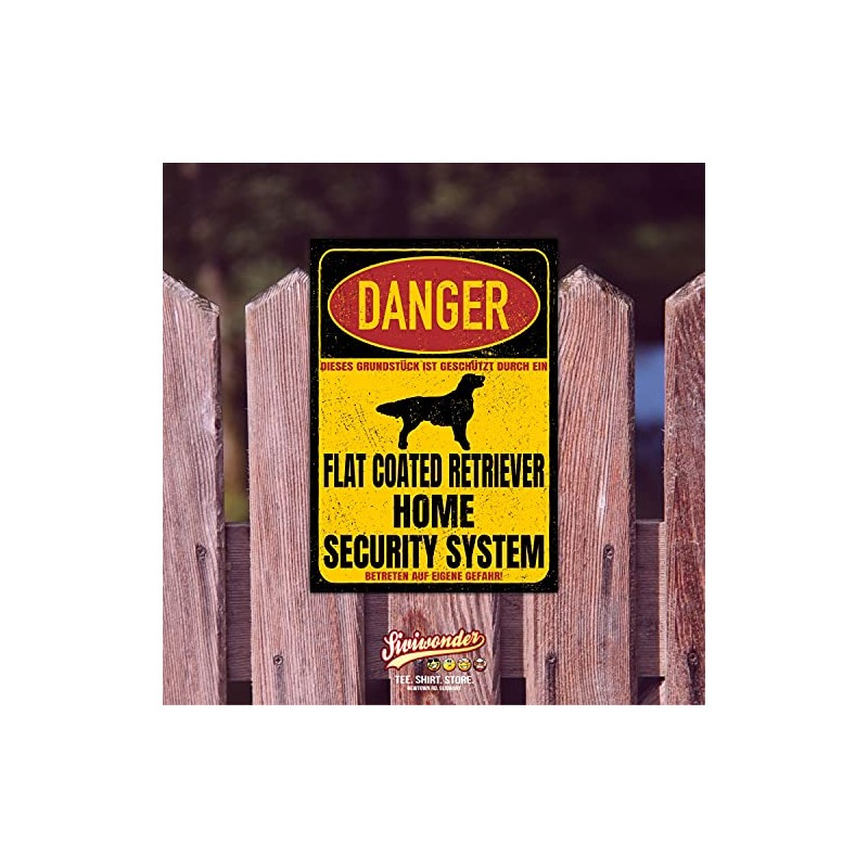 Flat Coated Retriever Sign Danger Security System Door Sign Dog