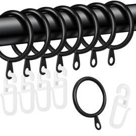 40 pcs Metal Curtain Rings and Hooks,Silent-Glide Curtain-Pole Rings, Multi-Purpose Rings for Poles, Shower Curtains, Rods and Drapery Rods Hardware