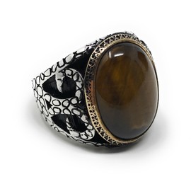 KAR Carved Snake Design 925K Sterling Silver Tiger Eye Men's Ring I1U