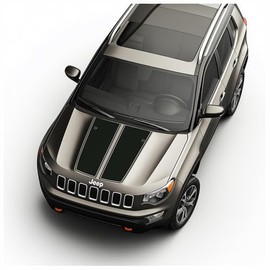 BENINI DESIGN STUDIO - Hood Blackout Dual Stripes Decal Graphics Racing Stripes Vinyl Stickers Compatible with Jeep Compass 2014-2023 (Style 4, Gloss Black) (Gloss Black)