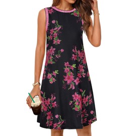 MEROKEETY Women's 2025 Summer Casual Sundress Beach Vacation Sleeveless Tank Crewneck Coverup Mini Dresses, BlackFloral, X-Large