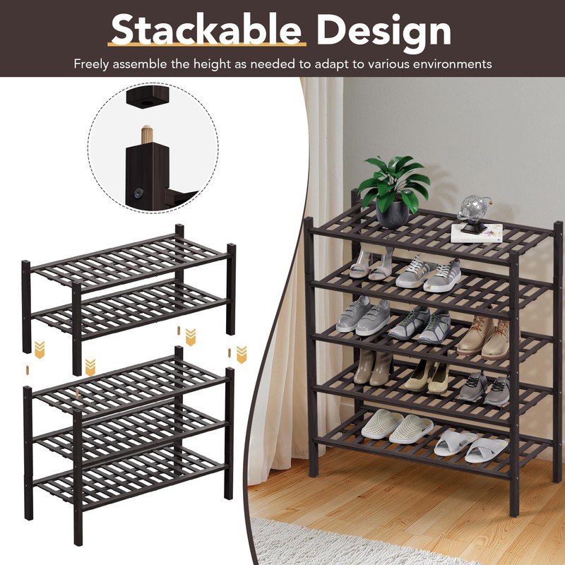Haddockway 2 Tier Bamboo Shoe Rack Storage Organizer, Multifunctional Free