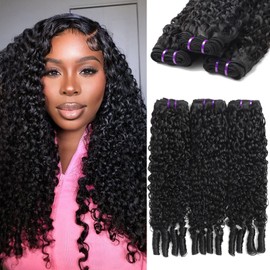 PINJUOO Extensiones De Cabello Humano Rizado Birmano De 20, 22 Y 24 Pulgadas, 100% Cabello Virgen Remy Sin Procesar, 3 Mechones, 12 A, Color Natural Para Mujeres.