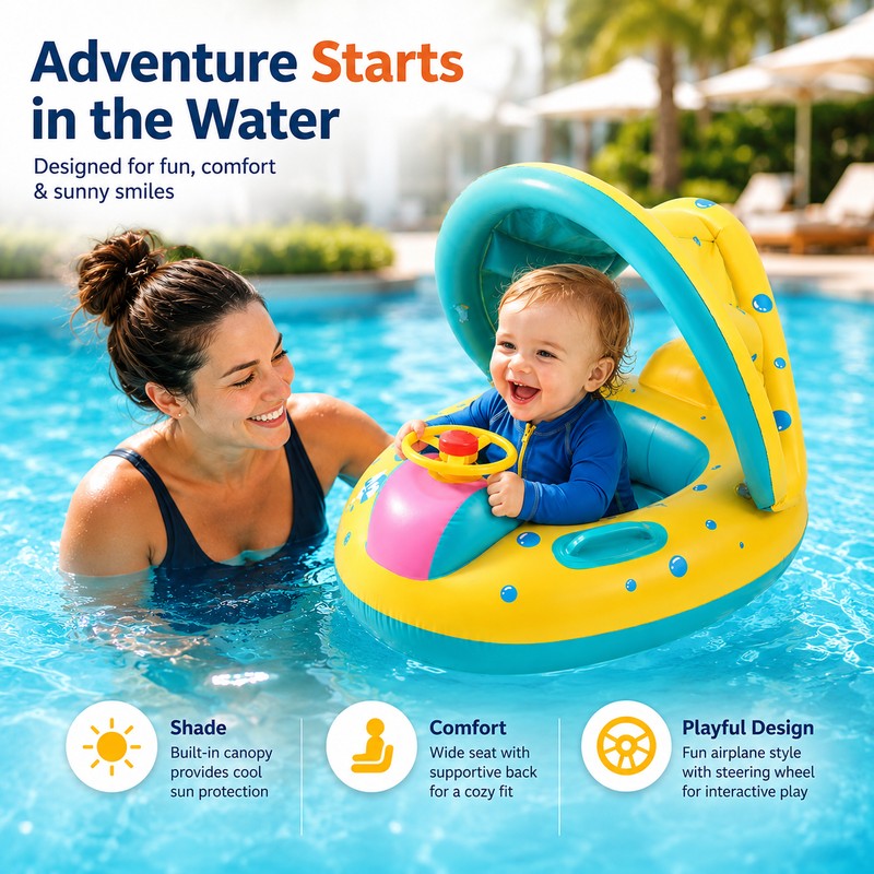 Inflatable Airplane Pool Float with Canopy for Kids – PVC