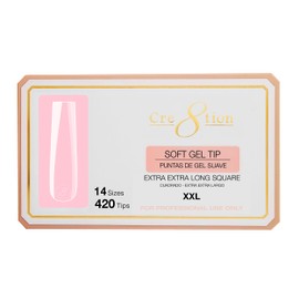 Cre8tion Soft Gel Nail Tips, Extra Extra Long Square Shape, 602 Tips in 14 Sizes (00-9) for Professional Nail Extensions