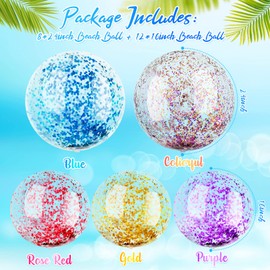 20 Pcs Inflatable Glitter Beach Ball 24 Inch 16 Inch Clear Beach Ball Blow Up Pool Balls Large Beach Ball Swimming Pool Water Beach Toys for Kids Adults Outdoor Summer Birthday Party Favors, 5 Colors