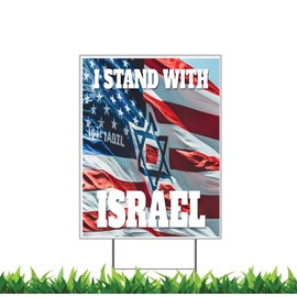 I Stand With Israel USA Flag Star Of David 18x12" Vertical Yard Sign (Outdoor, Weatherproof Corrugated Plastic) Metal Stake Included, by M&R