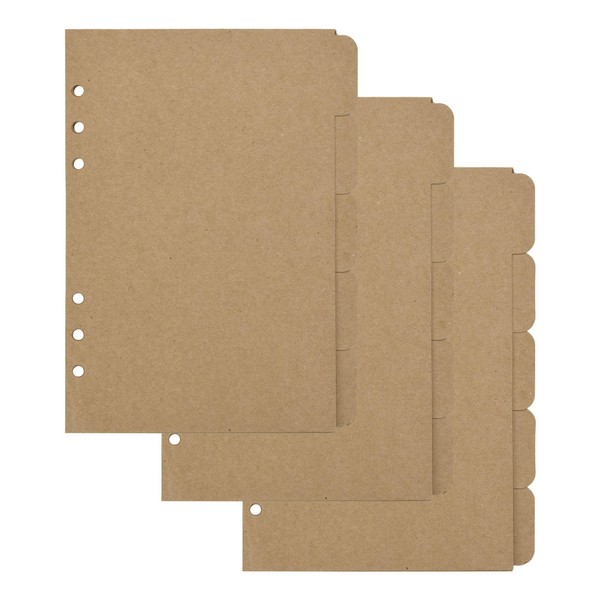 Bluecell 3 Sets Kraft Paper Divider Index Page Tab Cards for 6-Holes Ring Binders Notebooks Travel Diary Journal Planner (A5)