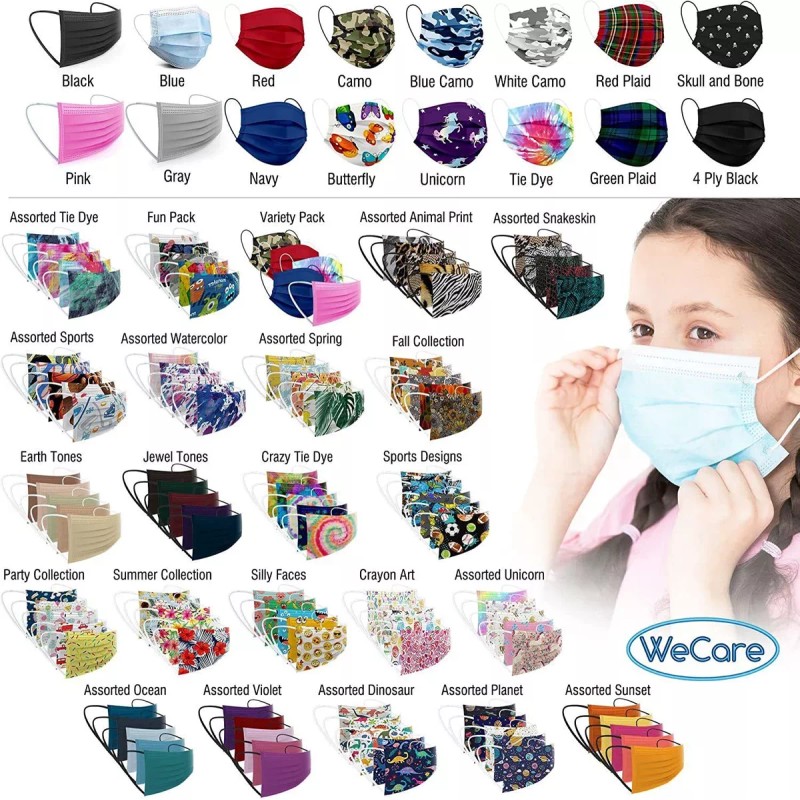 Wecare Disposable Face Masks For Kids, 50 Camo Face Masks,