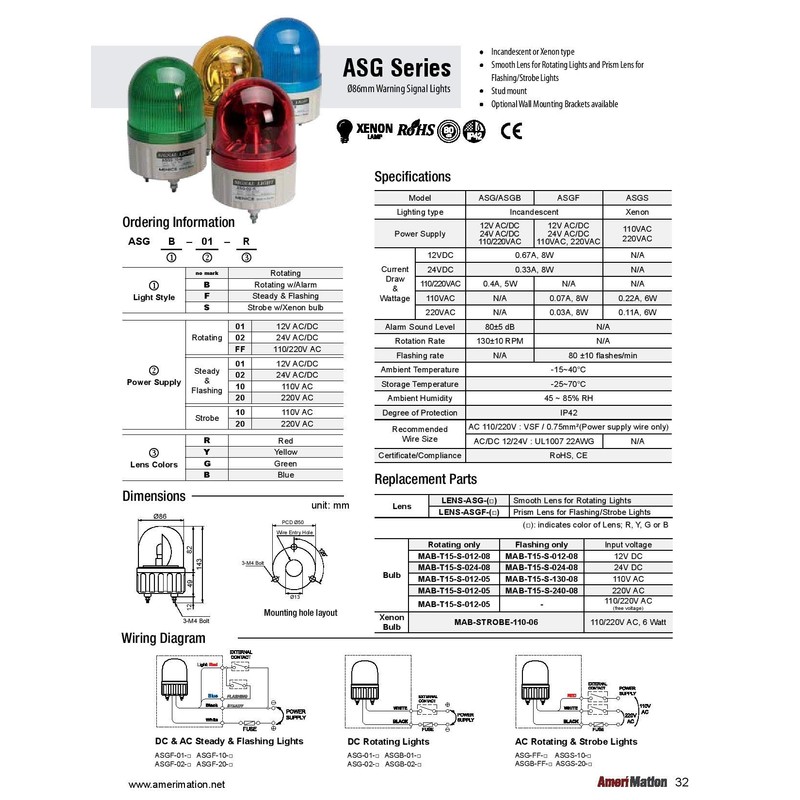 ASG-FF-R, Beacon Rotating Light, 86mm red Lens, Stud Mount, Incandescent