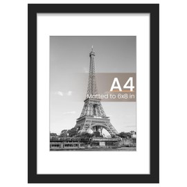 upsimples A4 Picture Frame, Display Pictures 6x8 with Mat or 8.3x11.7 Without Mat, Wall Hanging Photo Frame, Black, 1 Pack