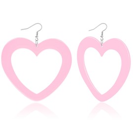 Ronglry Big Heart Earrings for Women Acrylic Valentines Day Earrings Red Pink Heart Earring Love Heart Drop Dangle Earring Valentines Accessories Jewelry Neon Outfits Gifts-pink