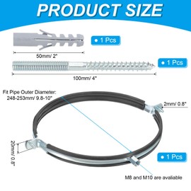 PATIKIL 9.8"-10"/248-253mm Split Ring Pipe Hanger, Heavy Duty Adjustable Pipe Bracket Clamp Galvanized Iron Wall Ceiling Mount Pipe Strap Support with Screws & Expansion Tube, Black