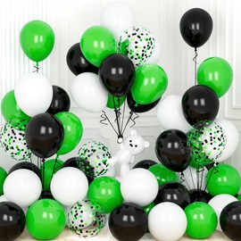 Green Black Balloons, Ousuga 30 pcs 12 Inch Matte Black White Green Confetti Latex Balloons Set for Boys Men Kids Birthday Baby Shower Football Soccer Wedding Sports Video Game Theme Party Decorations