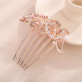 Aimimier Dainty Crystal Hair Comb Sparkly Bow Leaf Rhinestone Inlaid Hair Side Combs Vingtage Long Teeth Hair Clip Wedding Hair Accessories for Women (Champagne)